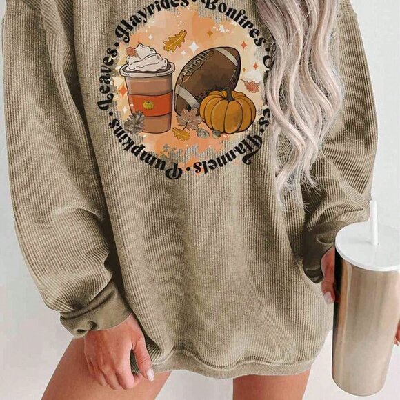 Khaki Casual Women's Letter Print Sweatshirt - Picture 2 of 5